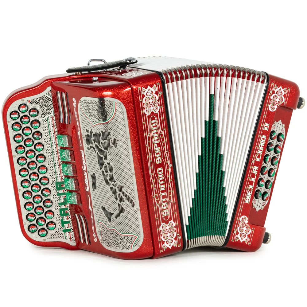 Settimio Soprani Bella Ciao II Ultra Compact 5 Switch Accordion FBE in Red Glitter with White