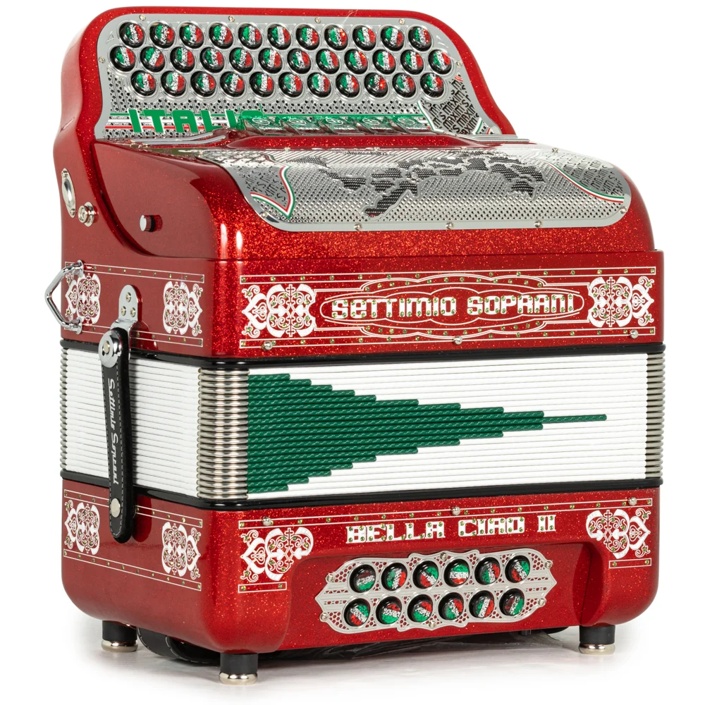 Settimio Soprani Bella Ciao II Ultra Compact 5 Switch Accordion FBE in Red Glitter with White - Image 4
