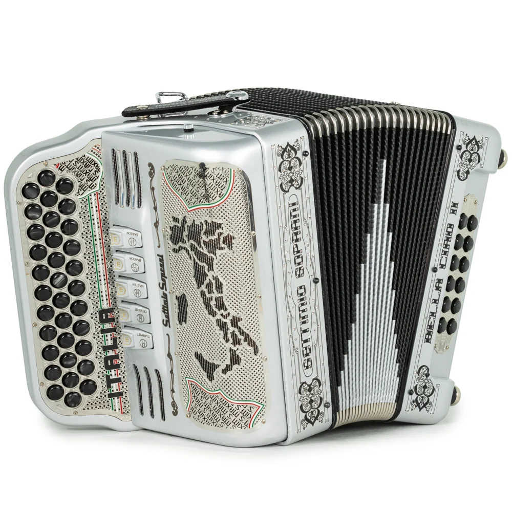Settimio Soprani Bella Ciao II Ultra Compact 5 Switch Accordion FBE in Silver and Black