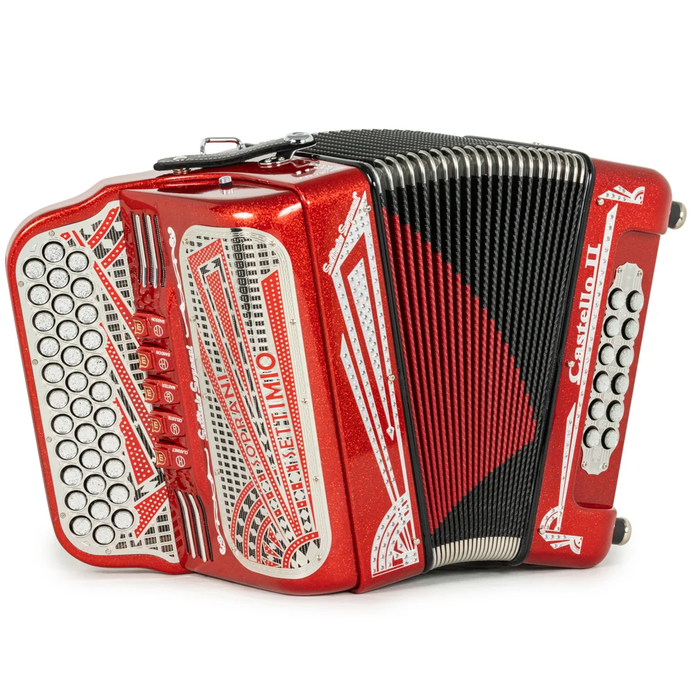 Settimio Soprani Castello II Ultra Compact 5 Switch Accordion FBE Red Glitter with Silver