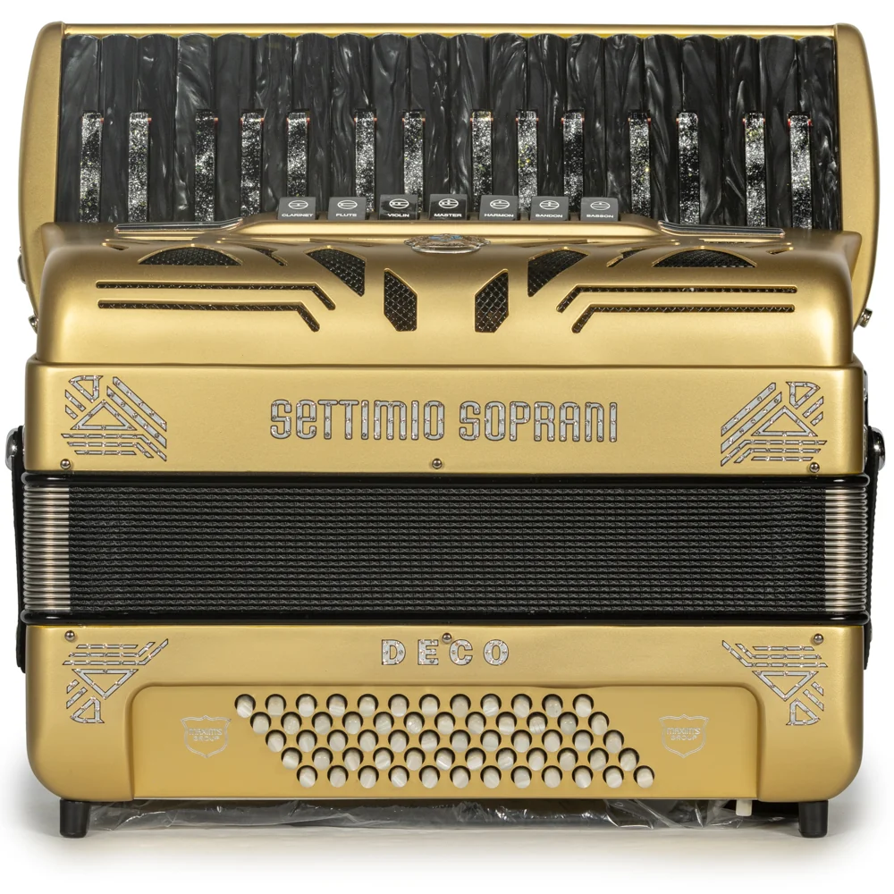 Settimio Soprani Deco Piano Accordion 7 Switch Matte Gold and Black - Image 3