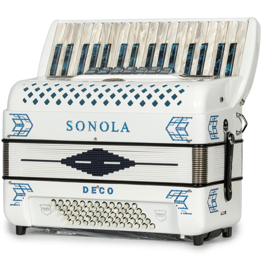 Sonola Deco Piano Accordion 7 Switch White with Blue - Image 2