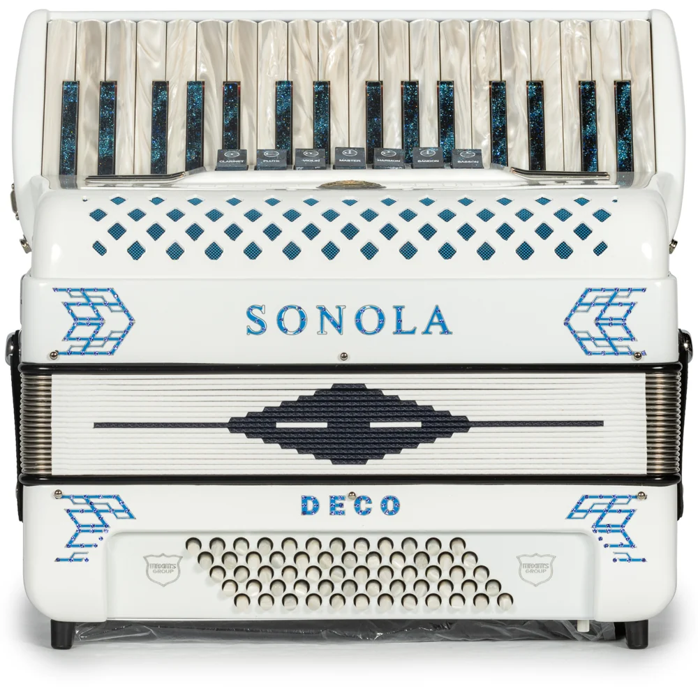 Sonola Deco Piano Accordion 7 Switch White with Blue - Image 3