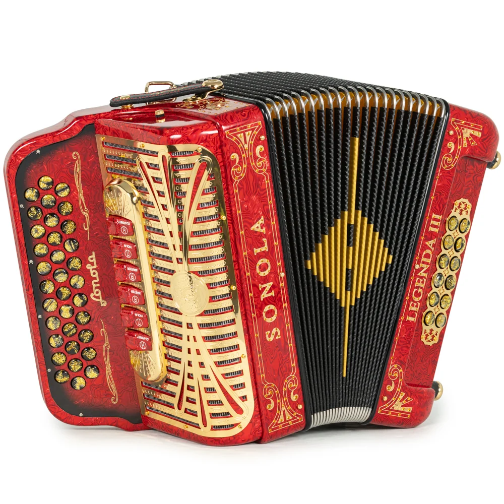 Sonola Legenda III Accordion 6 Switch FBE-EAD Red Waves with Gold
