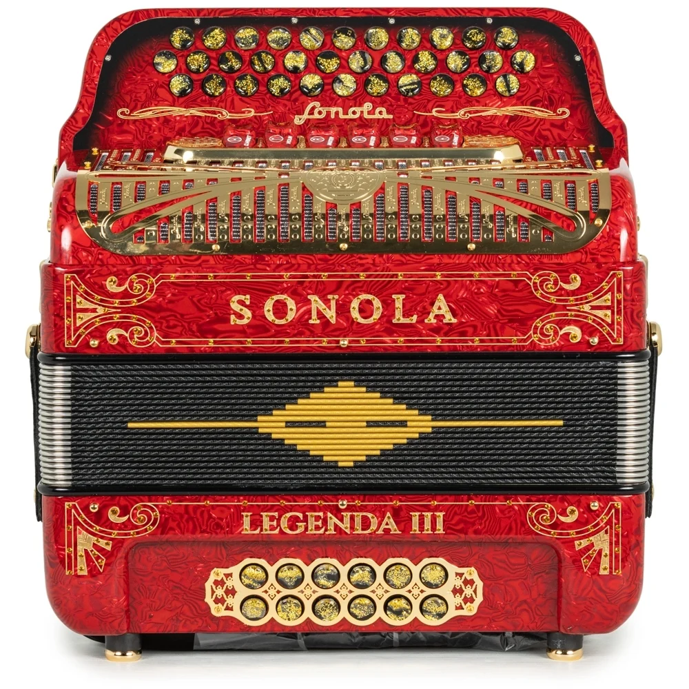 Sonola Legenda III Accordion 6 Switch FBE-EAD Red Waves with Gold - Image 3