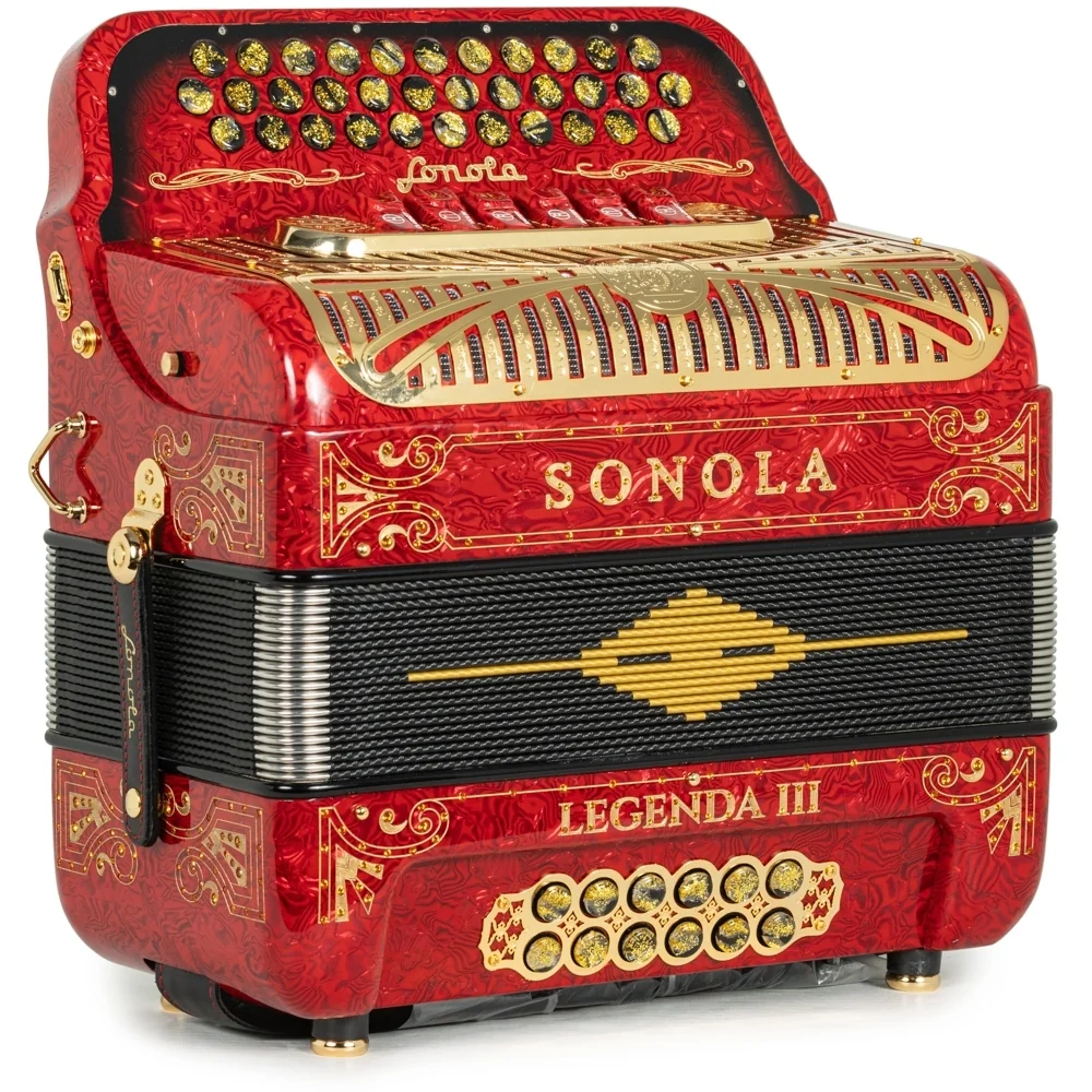 Sonola Legenda III Accordion 6 Switch FBE-EAD Red Waves with Gold - Image 4