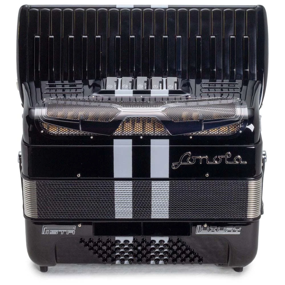 Sonola Pista Deluxe Piano Accordion 5 Switch Black with White - Image 3