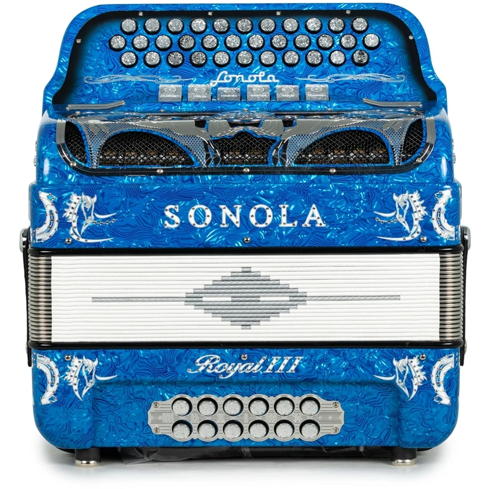 Sonola Royal III Accordion 6 Switch FBE-EAD Celluloid Blue Waves with White - Image 3